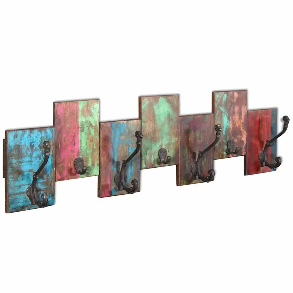 Coat Rack with 7 Hooks Solid Reclaimed Wood Wall Mount Vintage Style Decor