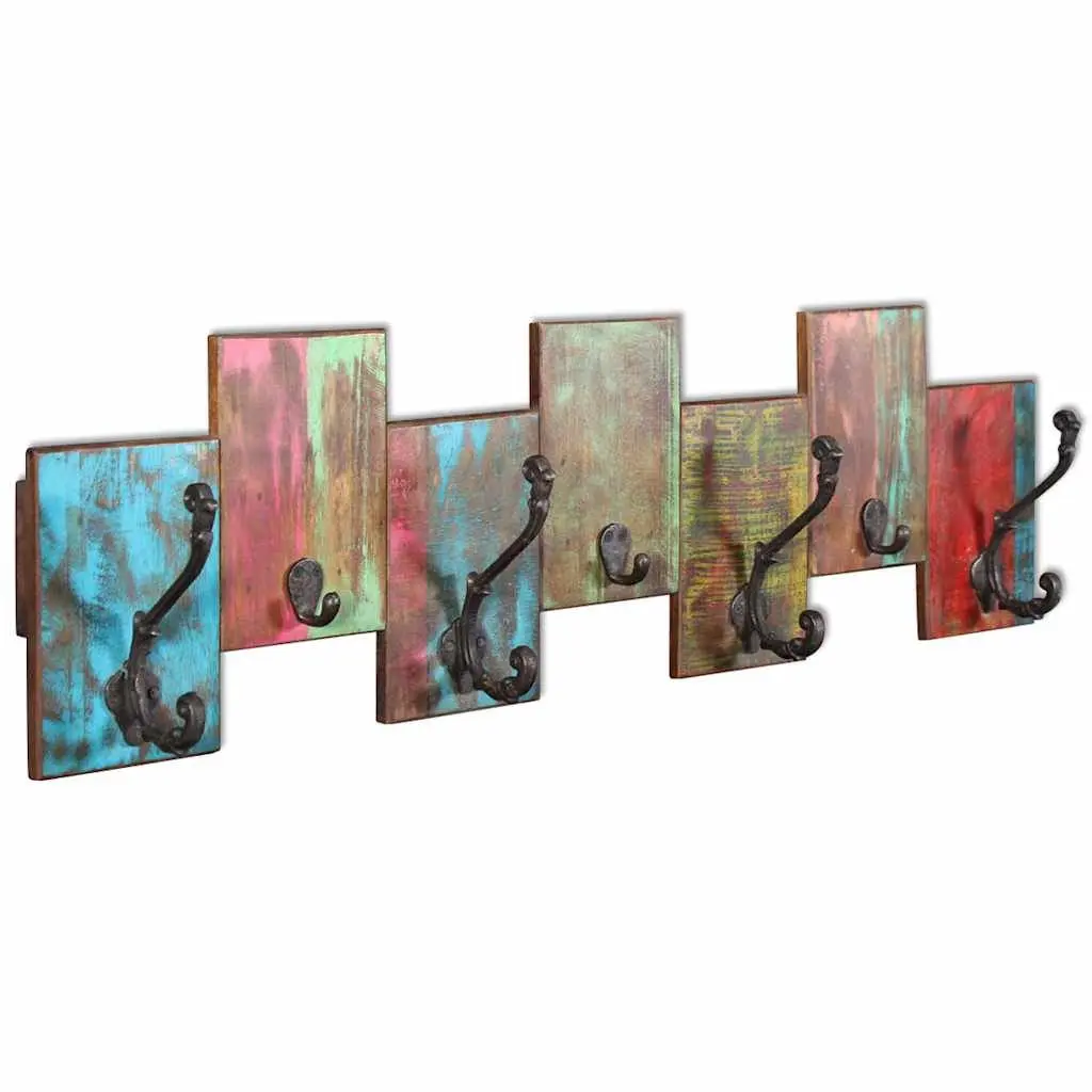 Coat Rack with 7 Hooks Solid Reclaimed Wood Wall Mount Vintage Style Decor