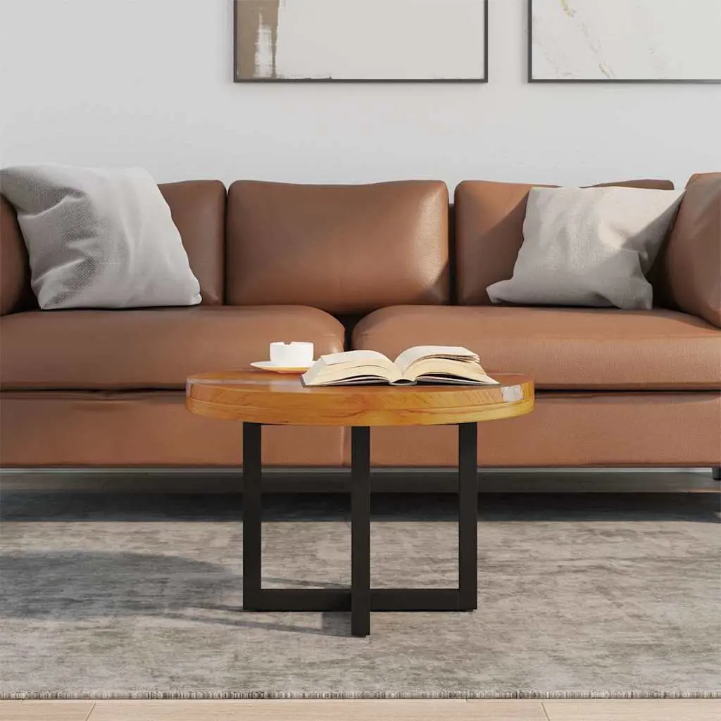Coffee Table Round Tabletop Teak Mango Wood Resin Decoration Rustic Accent