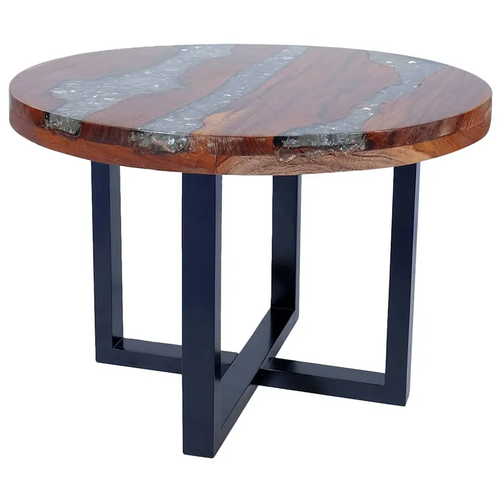 Coffee Table Round Tabletop Teak Mango Wood Resin Decoration Rustic Accent