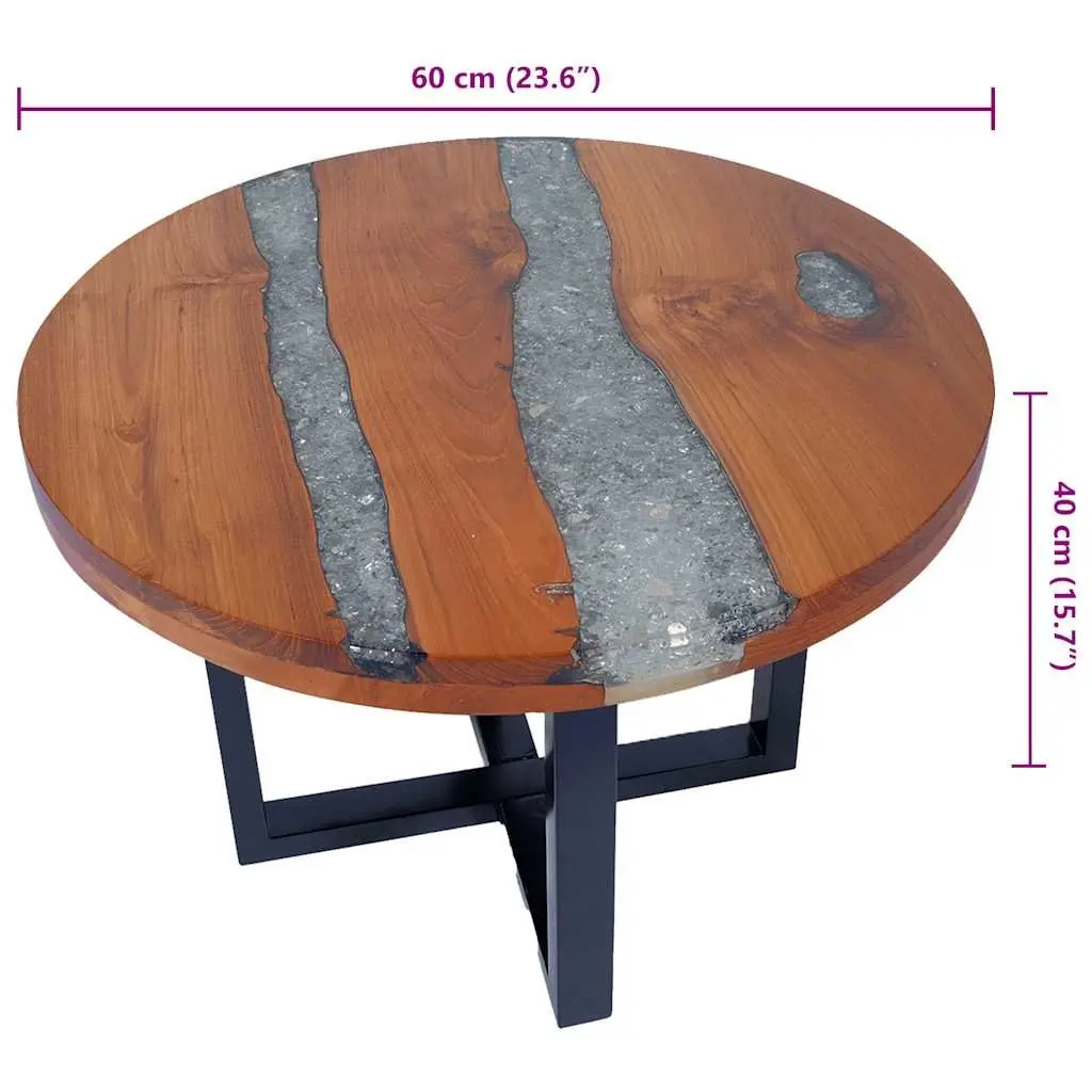 Coffee Table Round Tabletop Teak Mango Wood Resin Decoration Rustic Accent