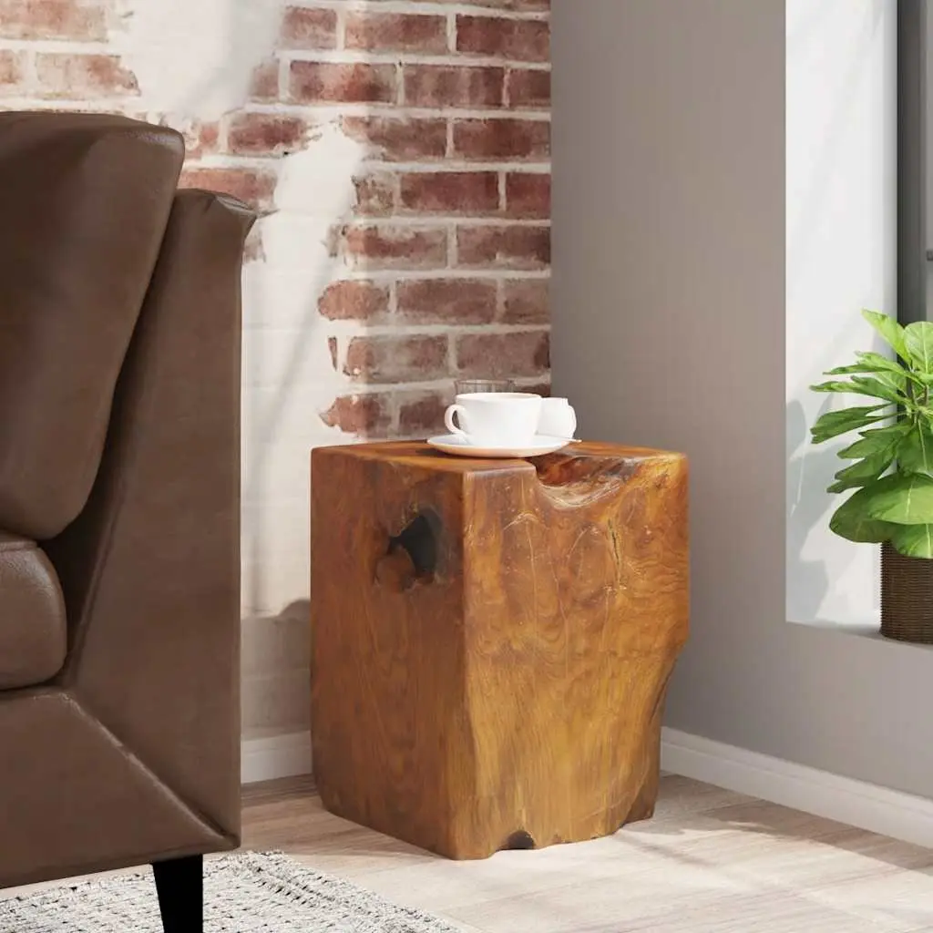 Wooden Stool Solid Teak Handmade Footrest Side Table Rustic Natural Brown