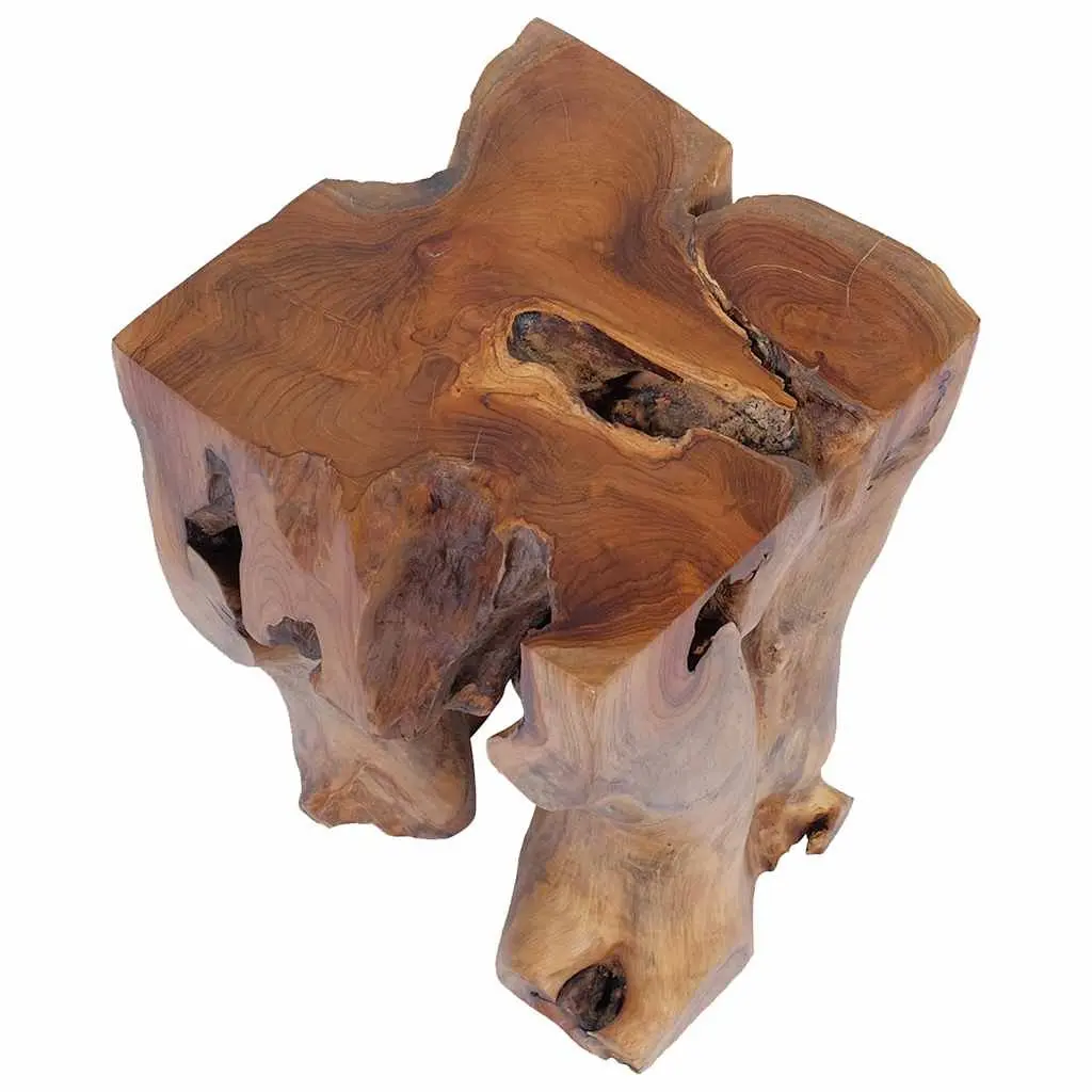 Wooden Stool Solid Teak Handmade Footrest Side Table Rustic Natural Brown