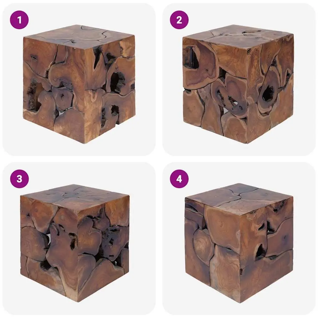 Wooden Stool Brown 40x40x45 cm Handmade Teak Side Table Footrest Seat