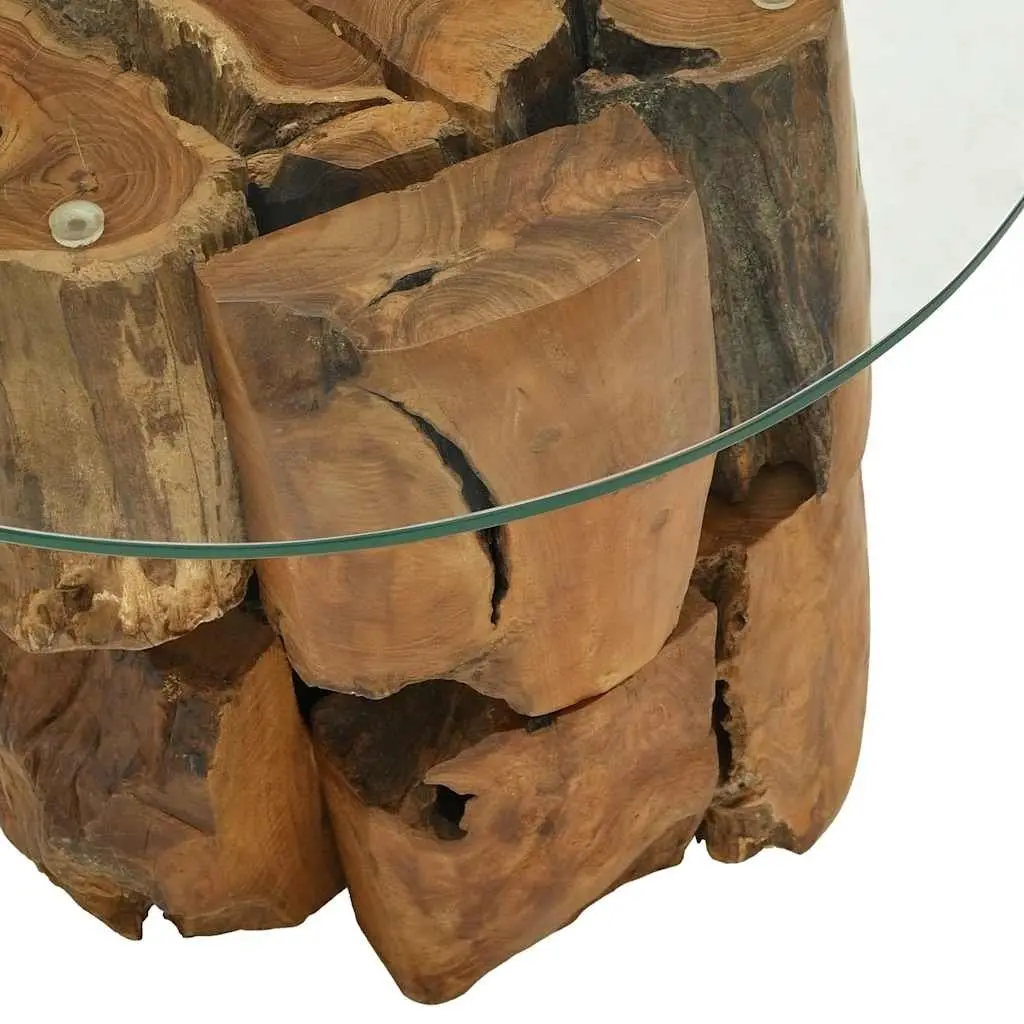 Coffee Table Rustic Handmade 60cm Brown Driftwood Base Tempered Glass Top