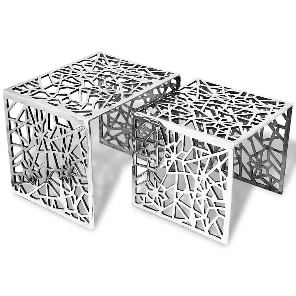 Nesting Side Tables Square Set of 2 Lightweight Accent Coffee Table Silver
