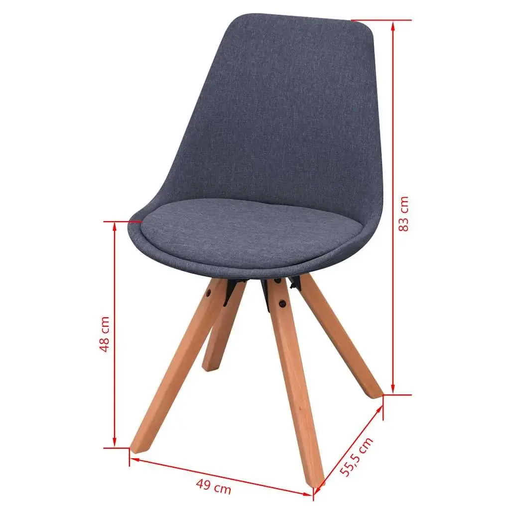 Dining Chairs Retro Kitchen Seating 2 Piece Grey Fabric Padded Seat Wooden Legs