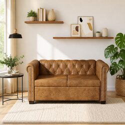 2-Seater Chesterfield Sofa Tufted Studded Brown Artificial Leather Living Room