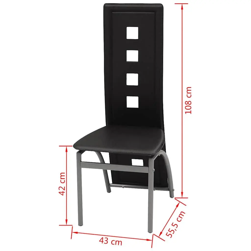 Dining Chairs Set of 2 Black Faux Leather Kitchen Room Furniture High Backrest