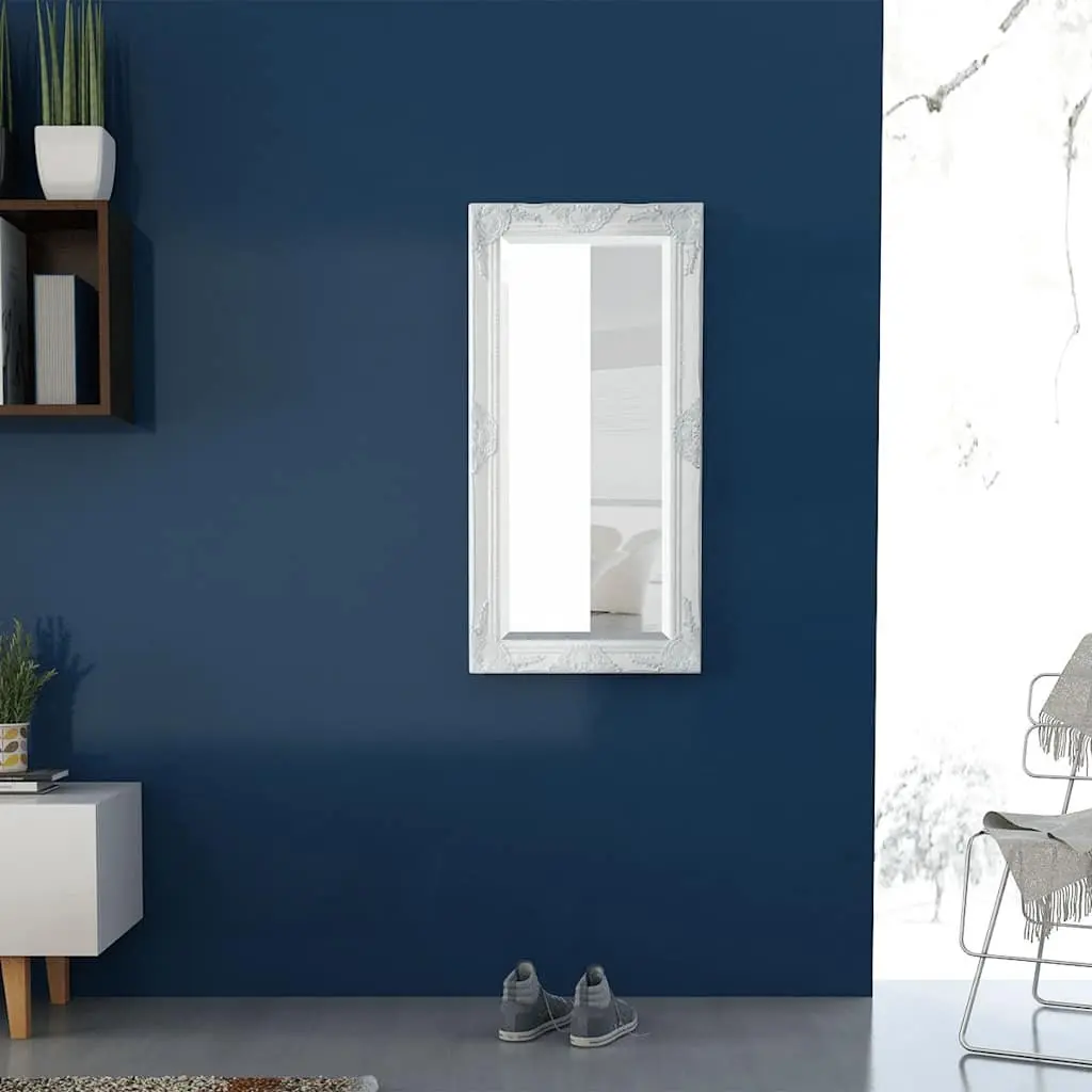 Wall Mirror Baroque Style Decorative Bevelled Edge 100 x 50 cm White Ornate Frame