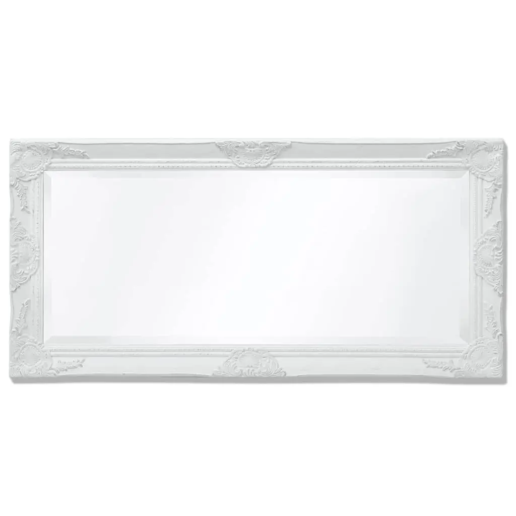 Wall Mirror Baroque Style Decorative Bevelled Edge 100 x 50 cm White Ornate Frame