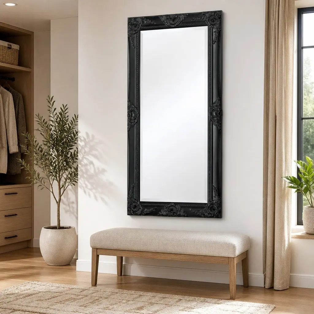 Wall Mirror Decorative Baroque Style 100x50cm Black Ornate Frame