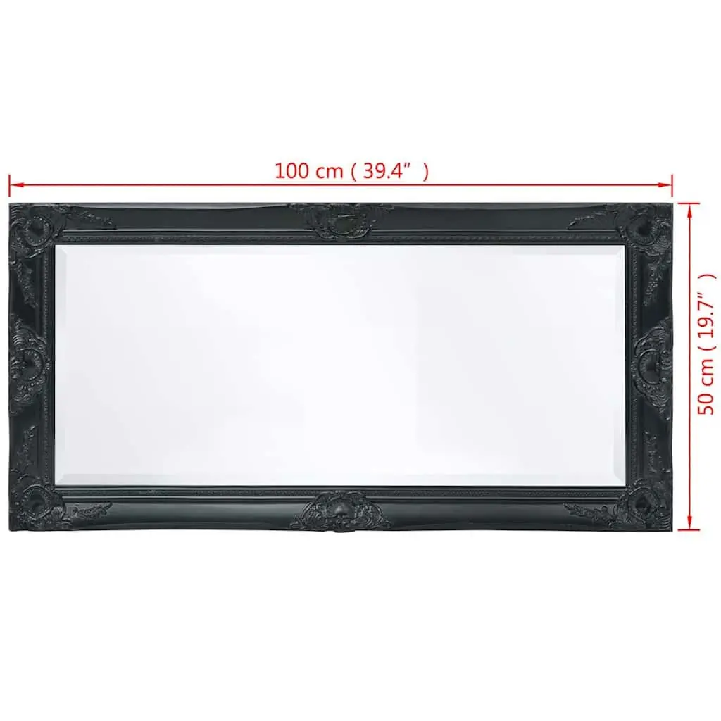 Wall Mirror Decorative Baroque Style 100x50cm Black Ornate Frame