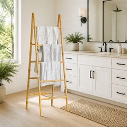 Double Towel Ladder with 5 Rungs Bamboo Brown Bathroom Rack 50x160cm