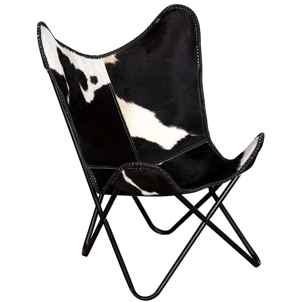 Butterfly Chair Black Real Cowhide Leather Accent Lounge Seating