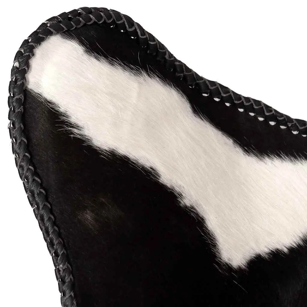 Butterfly Chair Black Real Cowhide Leather Accent Lounge Seating