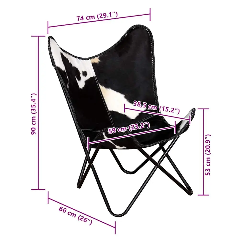 Butterfly Chair Black Real Cowhide Leather Accent Lounge Seating