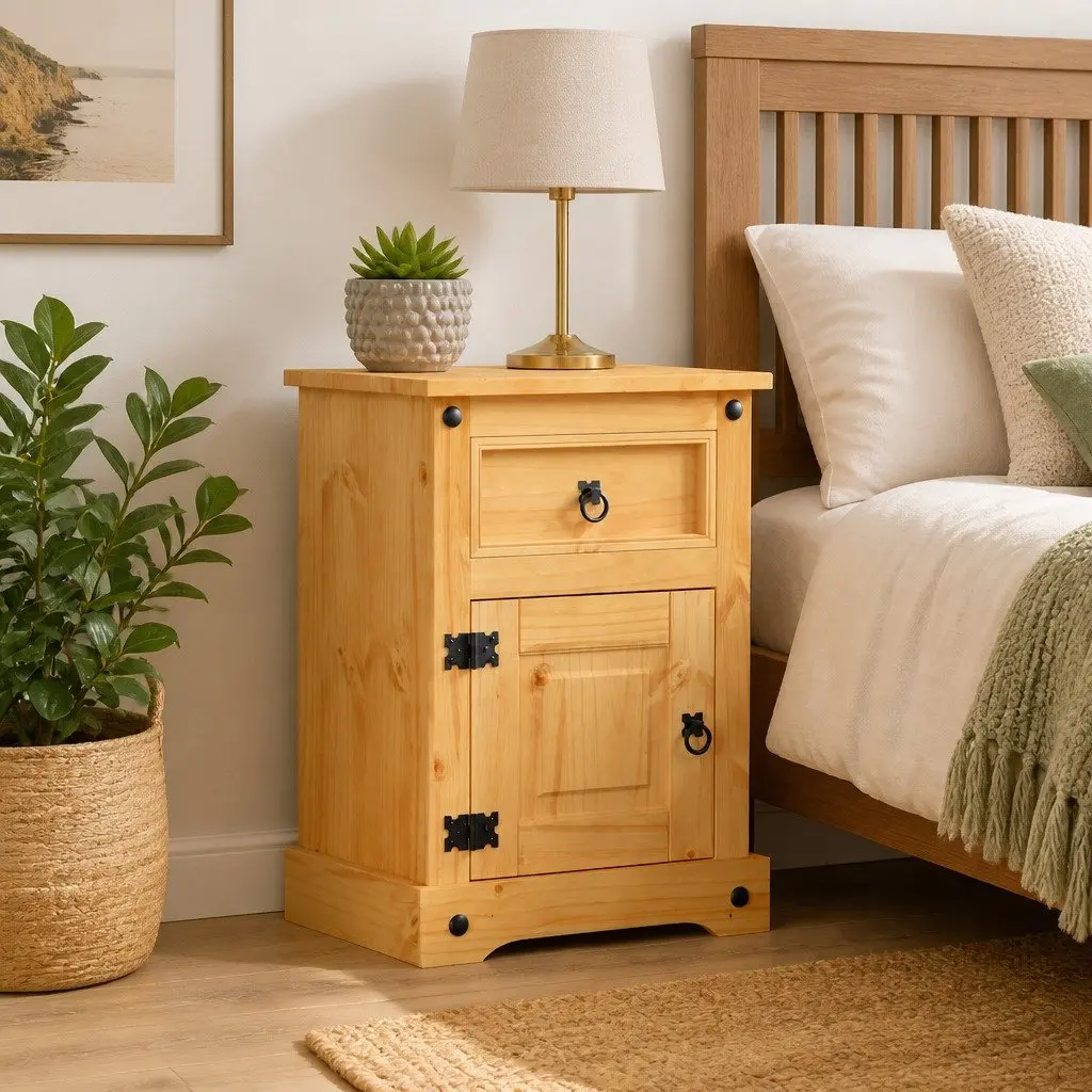 Wooden Nightstand in Rustic Style