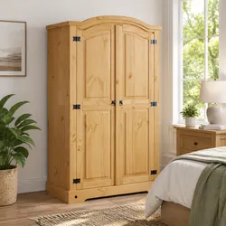 Dependable 2-Door Wooden Wardrobe in Brown Pine