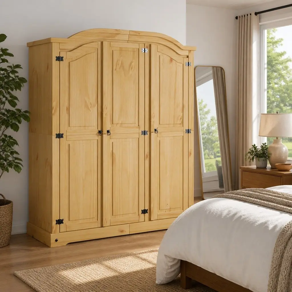 3 Door Wardrobe Cabinet with Rustic Charm