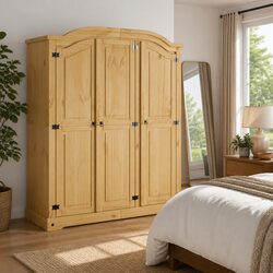 Reliable 3 Door Wardrobe Cabinet with Rustic Charm