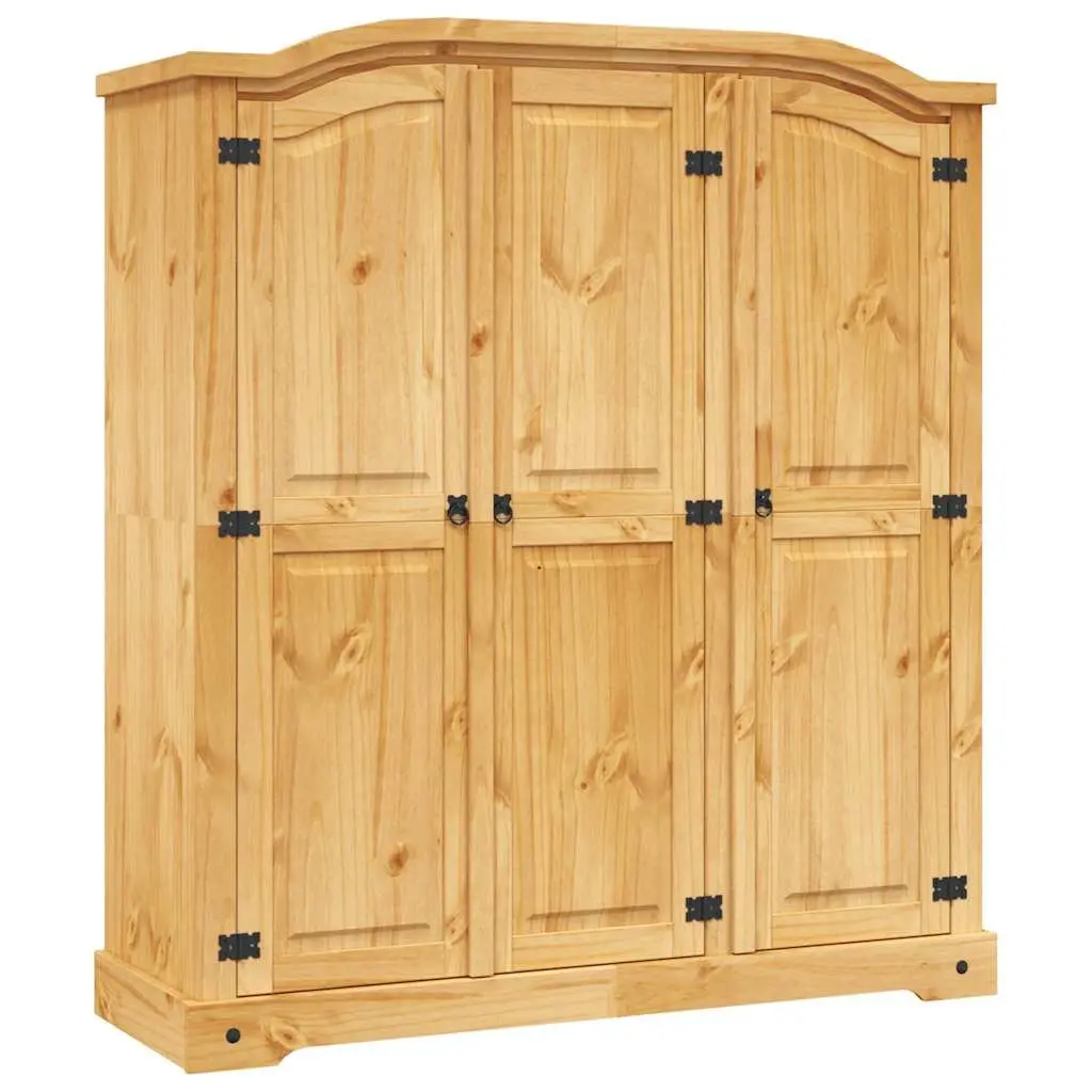 Wooden Wardrobe Cabinet Storage Armoire 3 Door Brown Pine