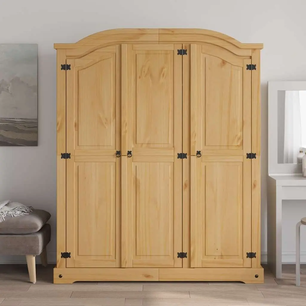 Wooden Wardrobe Cabinet Storage Armoire 3 Door Brown Pine