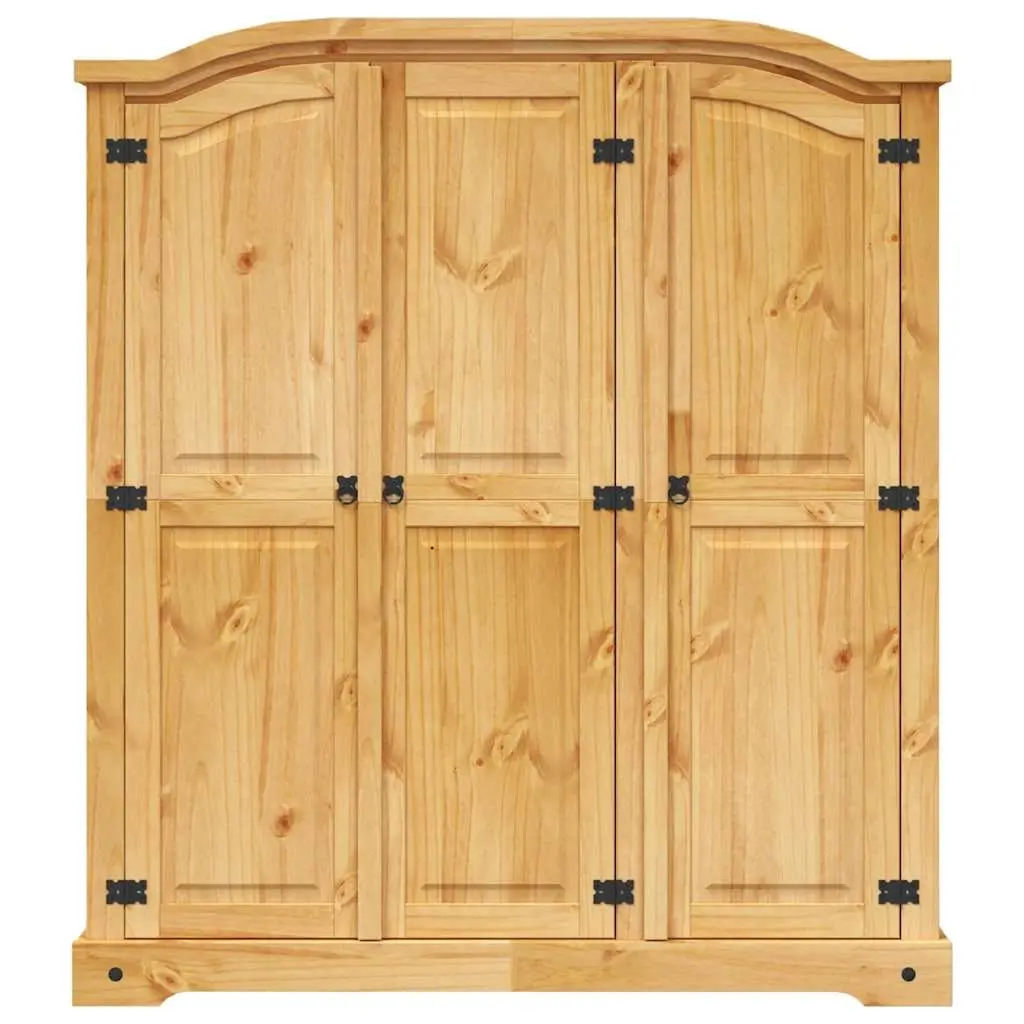 Wooden Wardrobe Cabinet Storage Armoire 3 Door Brown Pine