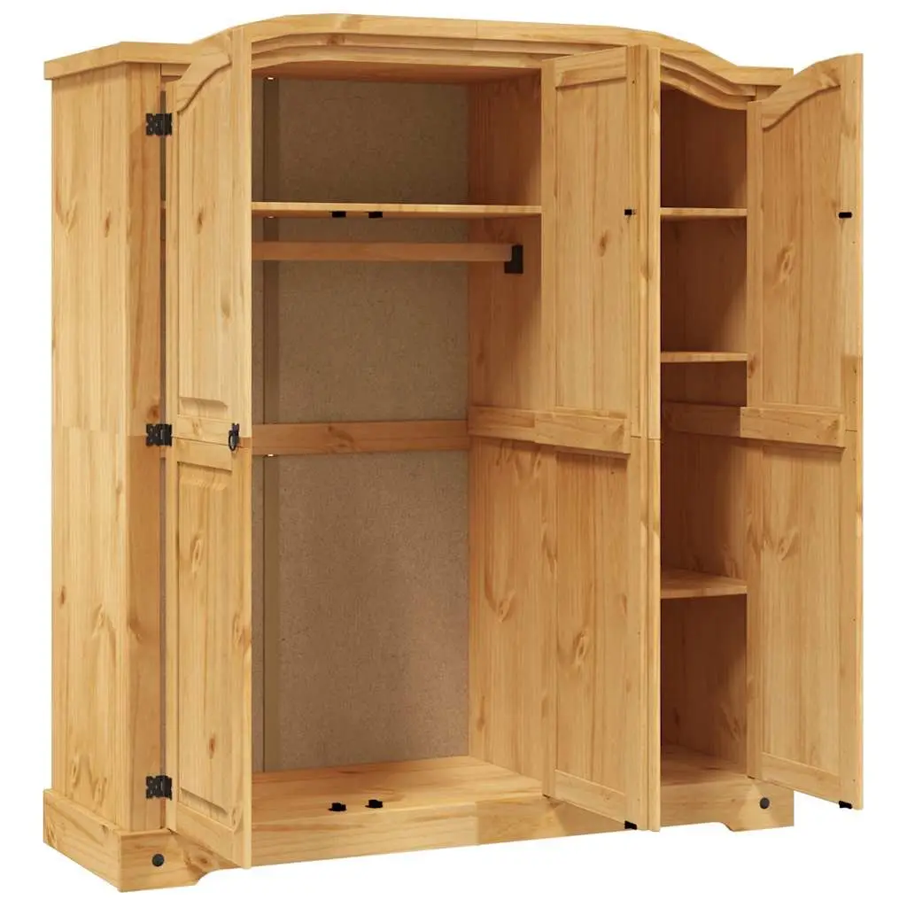 Wooden Wardrobe Cabinet Storage Armoire 3 Door Brown Pine