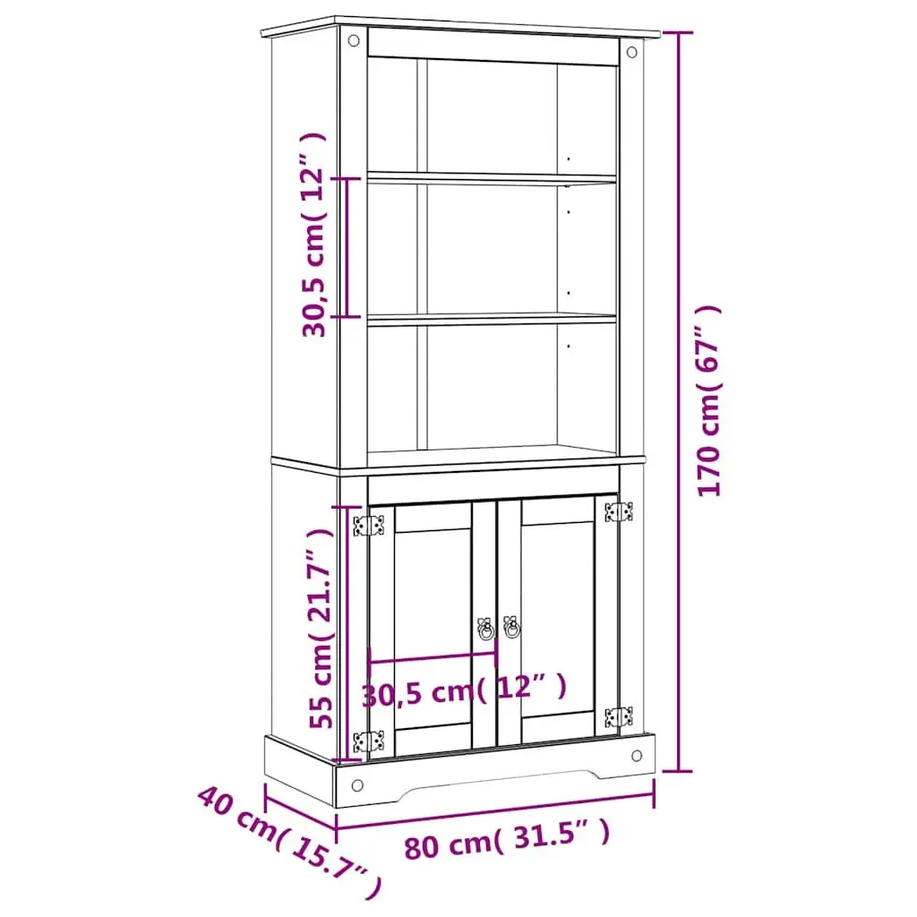Storage Cupboard Mexican Corona Style 80x40x170cm Brown Wooden Cabinet