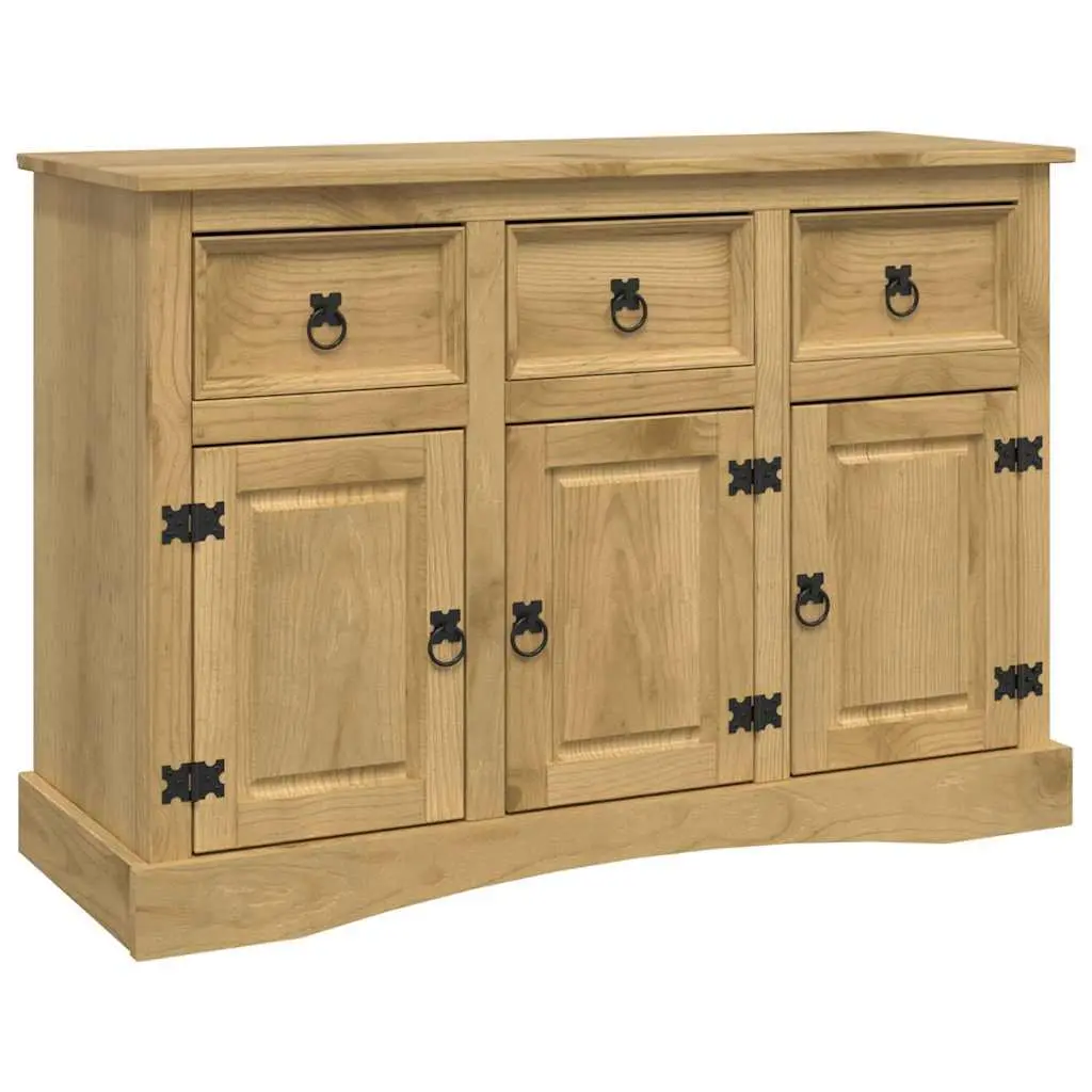 Sideboard Storage Cabinet Solid Pinewood 3 Doors Drawers Compartments Brown