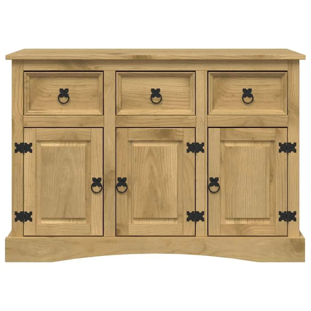 Sideboard Storage Cabinet Solid Pinewood 3 Doors Drawers Compartments Brown