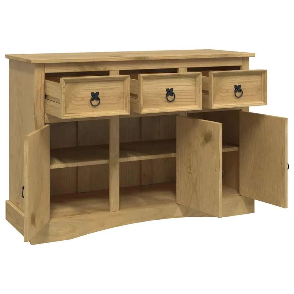 Sideboard Storage Cabinet Solid Pinewood 3 Doors Drawers Compartments Brown