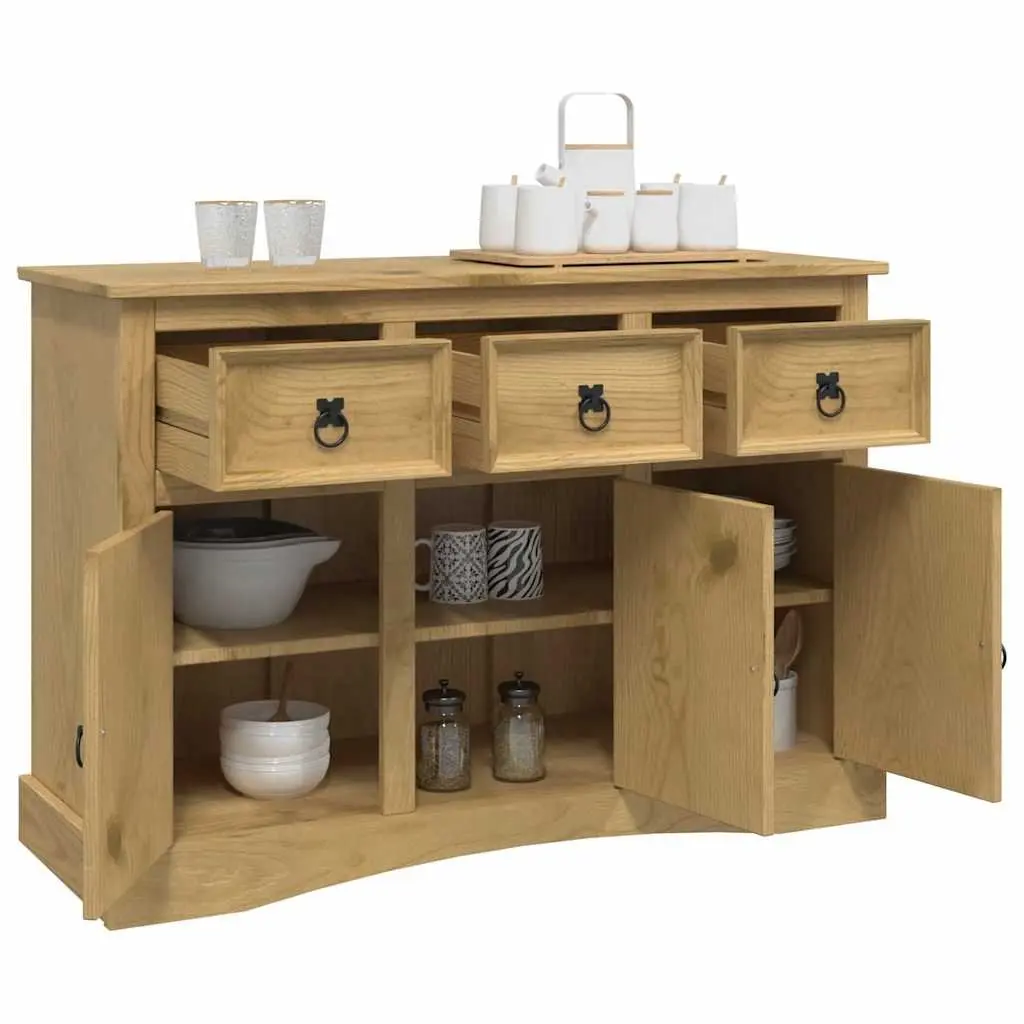 Sideboard Storage Cabinet Solid Pinewood 3 Doors Drawers Compartments Brown