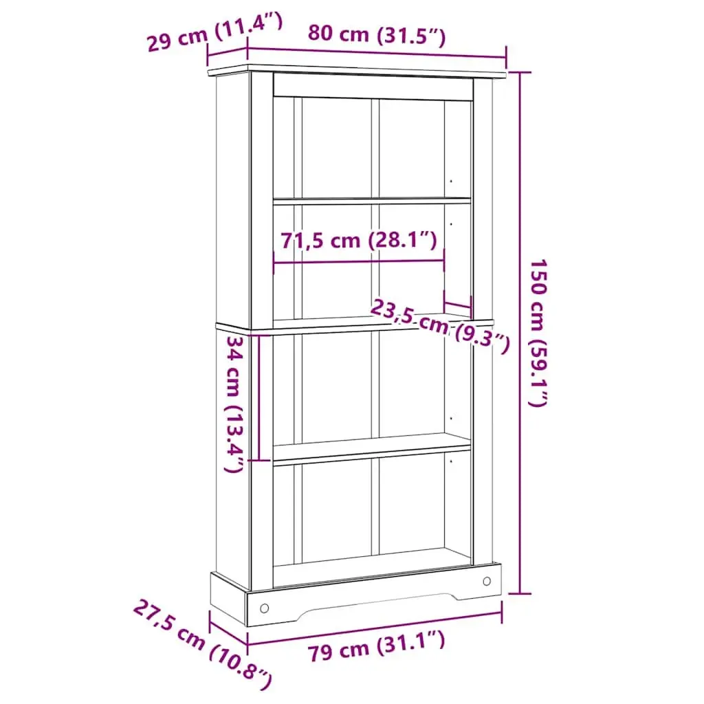 4-Tier Bookcase Wooden Storage Unit Display Shelf Brown 80 x 29 x 150 cm