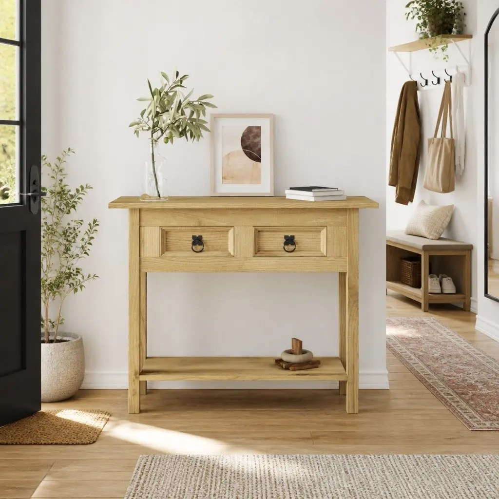 Console Table Rustic Storage Shelf 2 Drawers Brown 93 x 34.5 x 73 cm