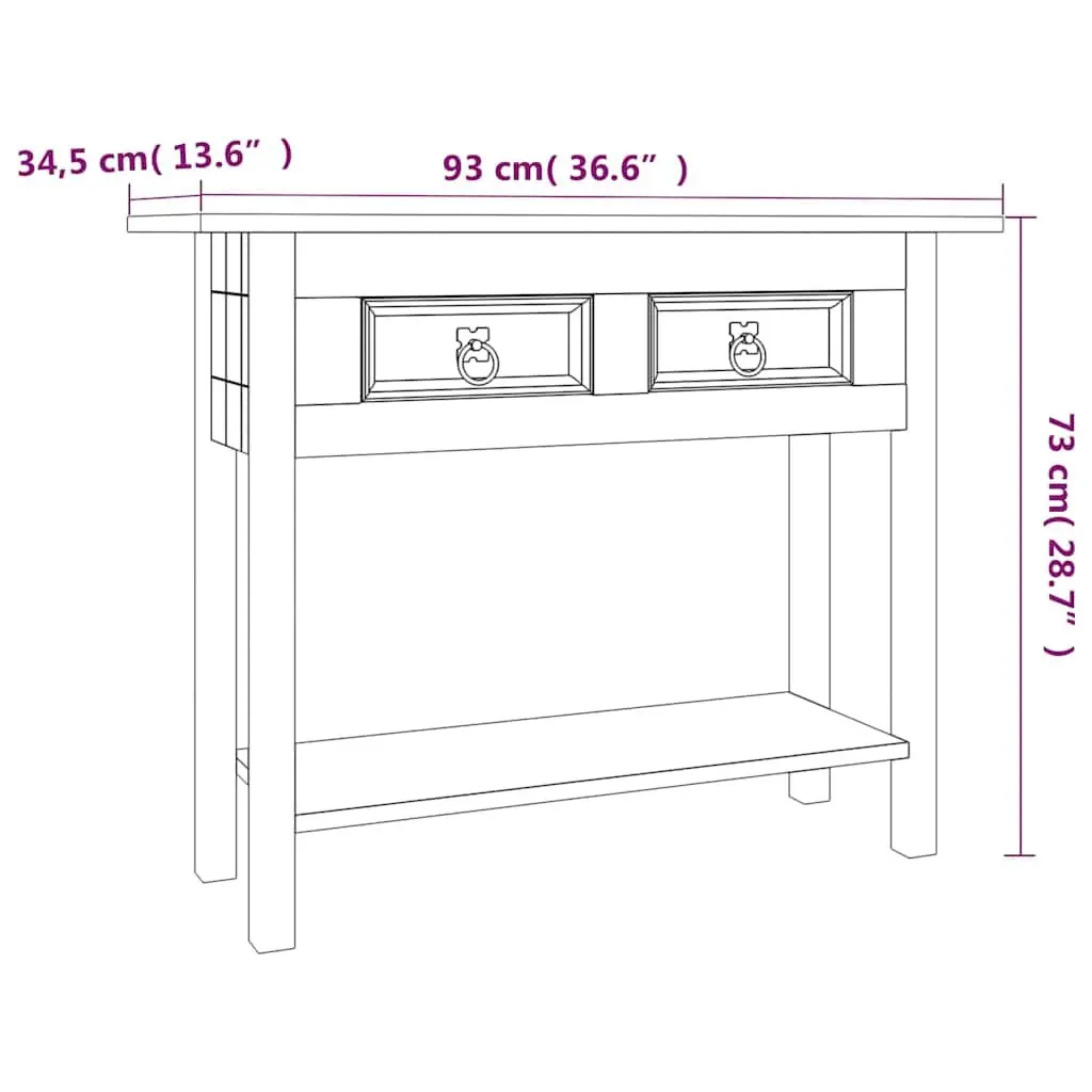 Console Table Rustic Storage Shelf 2 Drawers Brown 93 x 34.5 x 73 cm