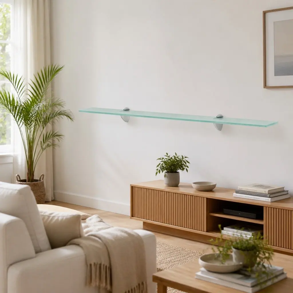 Floating Wall Shelf Glass 100x10 cm Tempered Safety Modern Display Bathroom