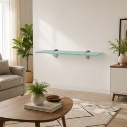 Floating Wall Shelf Transparent Glass 50x20cm Tempered Safety Display Bracket
