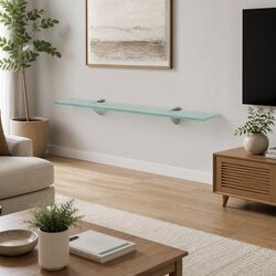 Floating Wall Shelf Transparent Glass 60x20cm Tempered Safety Display Bracket