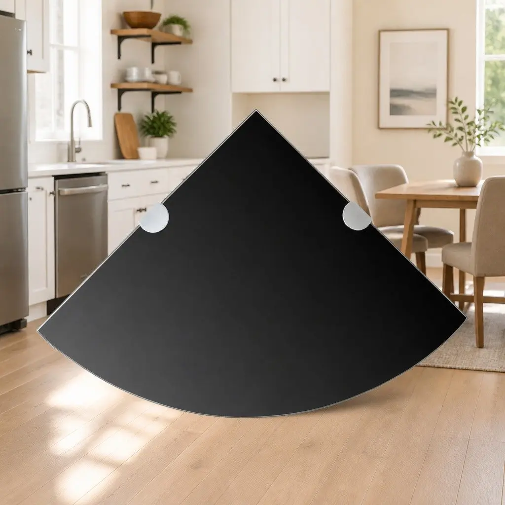 Corner Wall Shelf Black Glass Floating Storage 25cm
