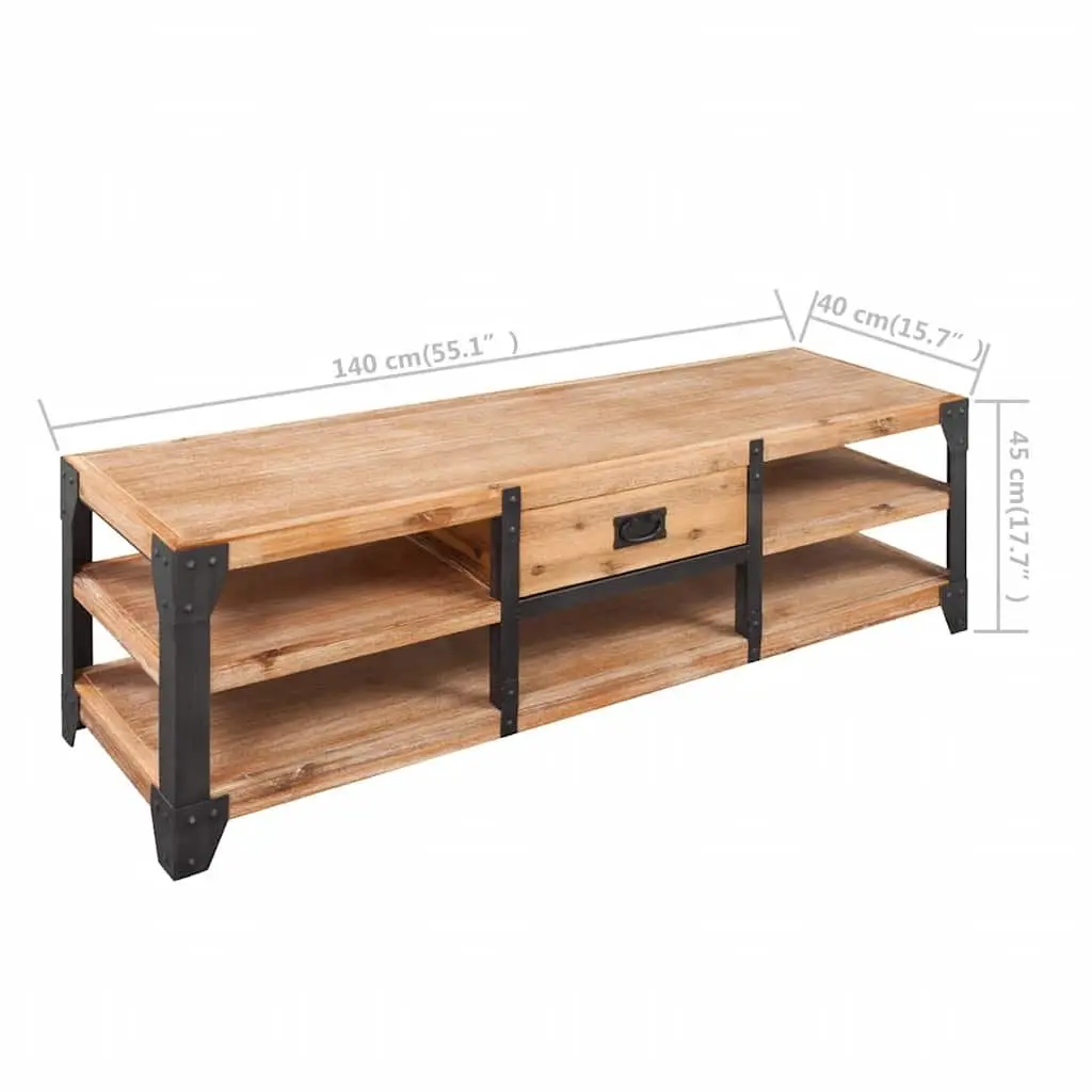 TV Stand Solid Wood Brown Living Room Entertainment Storage Unit 140 x 40 x 45 cm