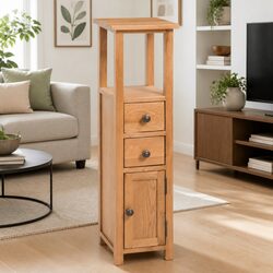 Warm Oak Wood Corner Storage Cabinet 26x26x94cm