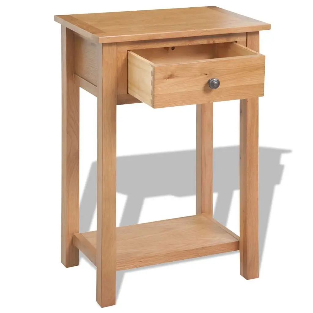 Solid Oak Wood Console Table Compact Hallway Entry Furniture Brown