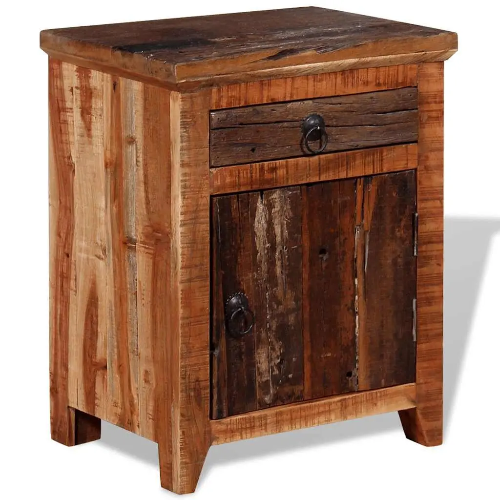 Bedside Table Solid Acacia Reclaimed Wood Nightstand with Drawer Cabinet Storage Brown