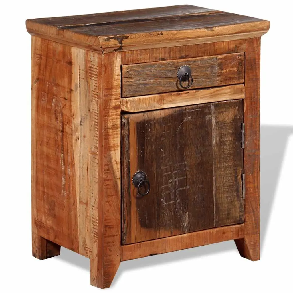 Bedside Table Solid Acacia Reclaimed Wood Nightstand with Drawer Cabinet Storage Brown