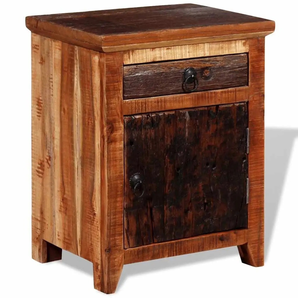 Bedside Table Solid Acacia Reclaimed Wood Nightstand with Drawer Cabinet Storage Brown