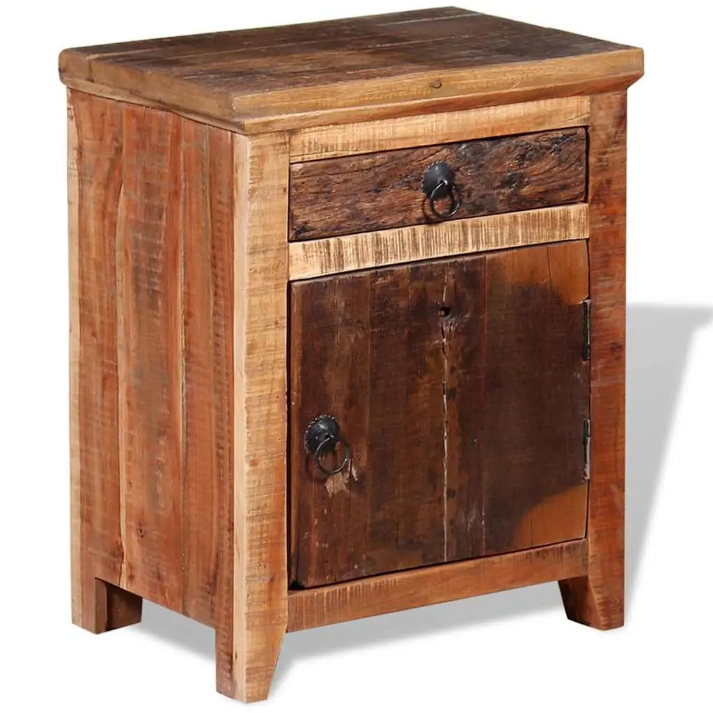 Bedside Table Solid Acacia Reclaimed Wood Nightstand with Drawer Cabinet Storage Brown