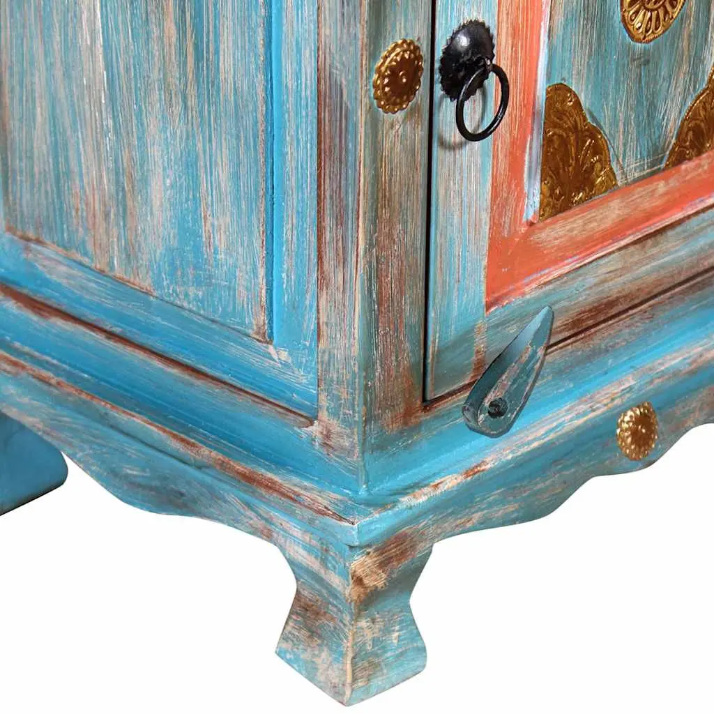 Bedside Table Solid Mango Wood Cabinet Blue Indian Style Nightstand Storage