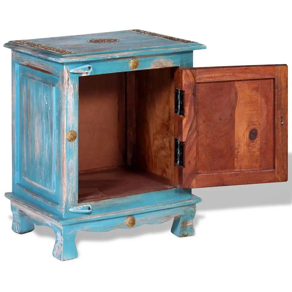 Bedside Table Solid Mango Wood Cabinet Blue Indian Style Nightstand Storage